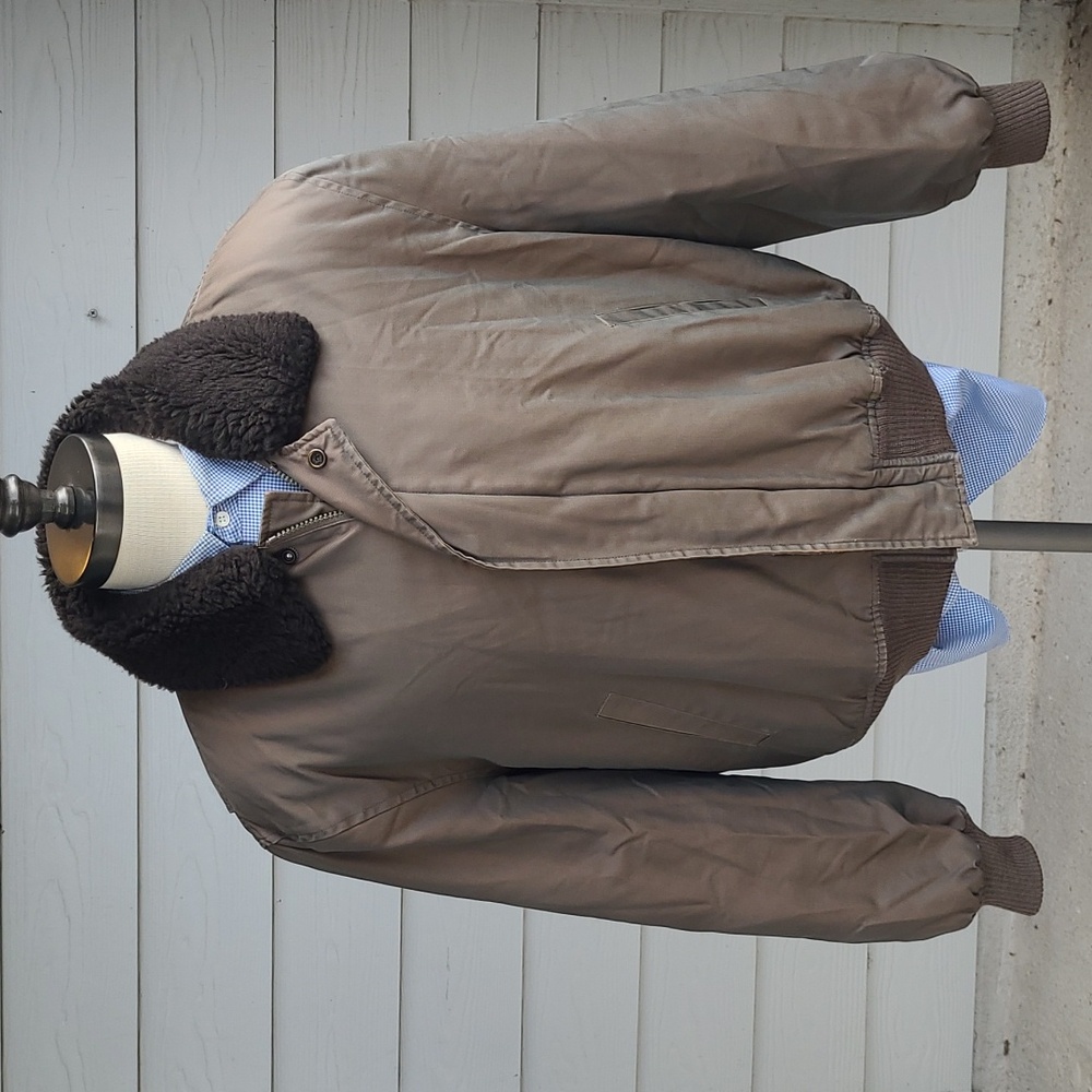 ABERCROMBIE & FITCH Green Brown Mouton Collar Mens Sz M Military Jacket RARE VTG